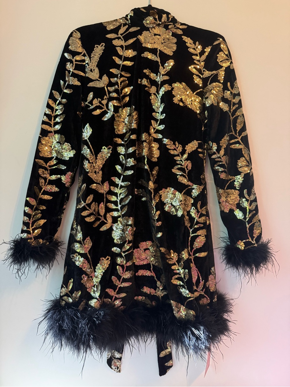 Black Velvet Jacket with Gold Floral Sequin Embroidery